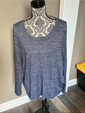 Jones New York Navy Heather Scoop-Neck Long Sleeve Top Size L